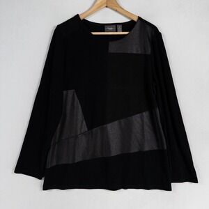 Chico's Travelers Top Blouse Sz 2 US Large Black Patchwork Long Sleeve Slinky